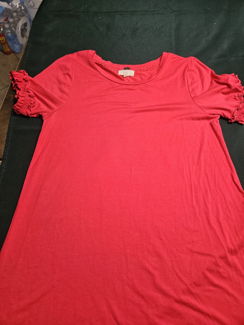 Women's Red Short Sleeve Ruffle-Sleeve Top Cupio Brand